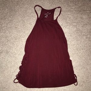 AEO Essentials Burgundy Lace up High Neck Tank